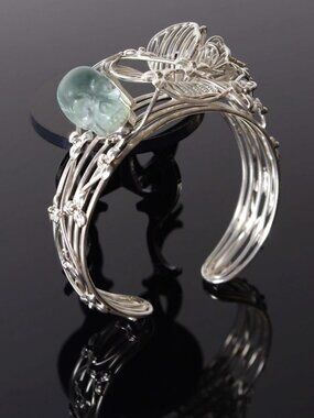 Unique bracelet – blue obsidian crystal skull with finely chiseled 925 sterling